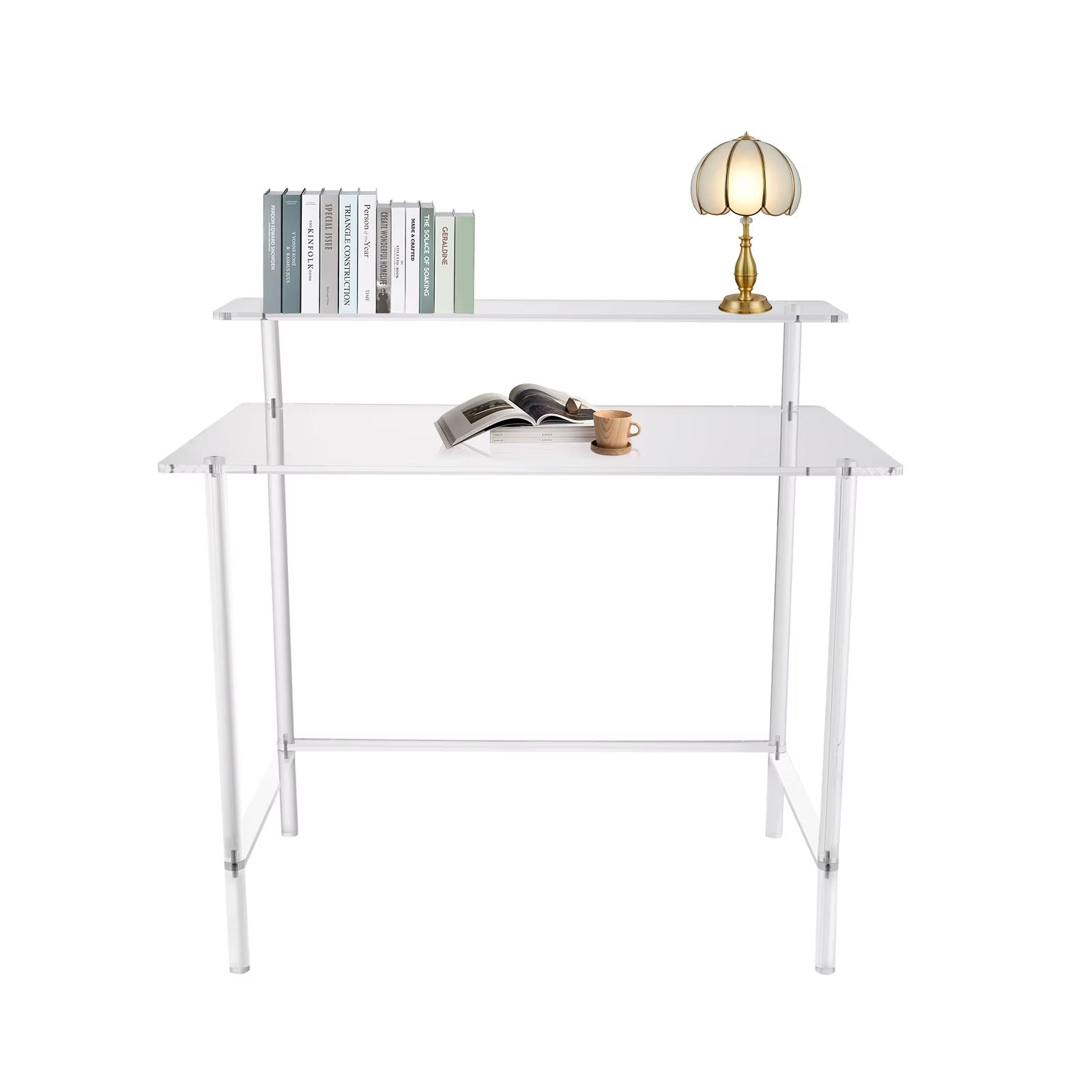 Acrylic Desk 2-Tier Computer Desk Home Office Clear Desk 31.5*19.69*34.65In Writing Table Vanity Desk Study Desk