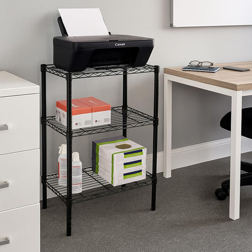 3-Tier Heavy Duty Adjustable Shelves, Metal Storage Rack with 250-Lb Shelf Capacity, Black, 14" W X 24" L X 30" H