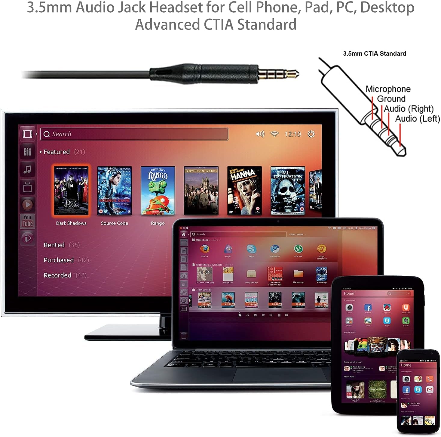 3.5Mm Headset with Microphone for Laptop Computer Surface Mobile Phones Tablets, Macbook Headset 3.5Mm, Cell Phone Headset 3.5Mm, PC Headset for Online Meetings Teams Zoom Skype