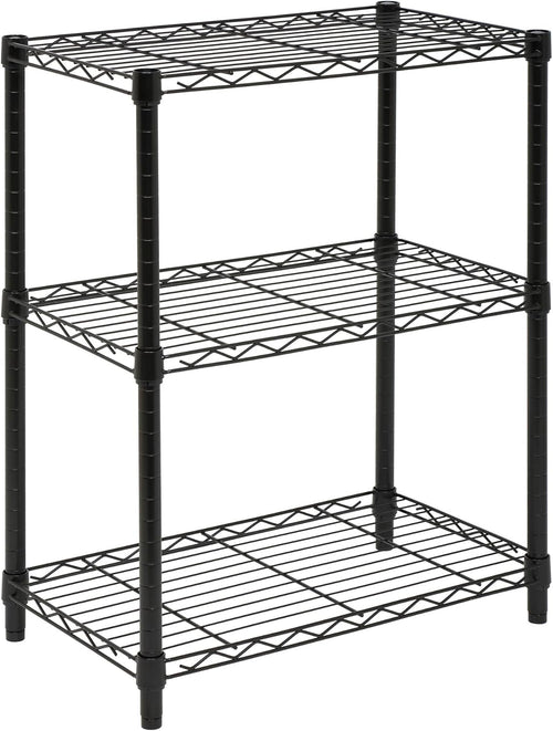 3-Tier Heavy Duty Adjustable Shelves, Metal Storage Rack with 250-Lb Shelf Capacity, Black, 14" W X 24" L X 30" H